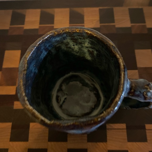Signed Handcrafted Ceramic Textured Drip Glaze Multi Tonal Rustic Blue BrownMug - Picture 5 of 9